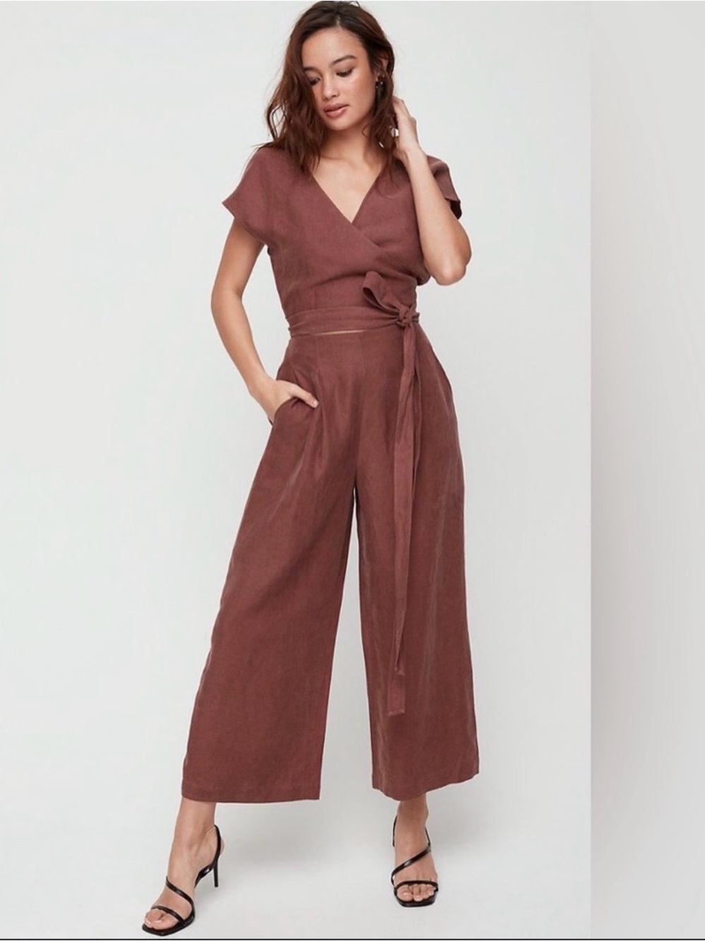 ARITZIA Brax Jumpsuit - Women's Mauve Wrap-Style Linen